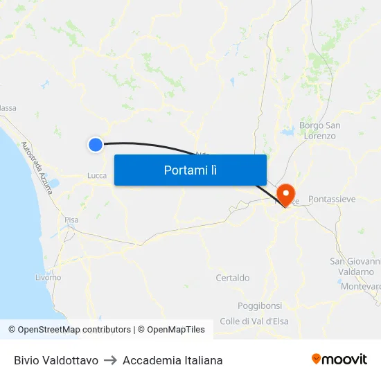 Bivio Valdottavo to Accademia Italiana map