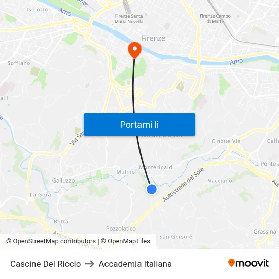 Cascine Del Riccio to Accademia Italiana map