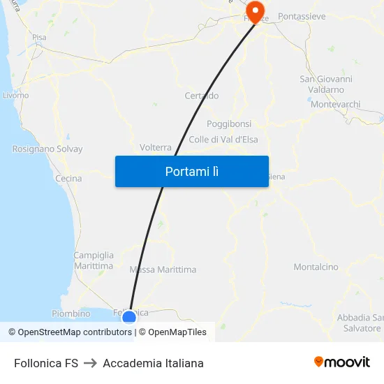 Follonica FS to Accademia Italiana map