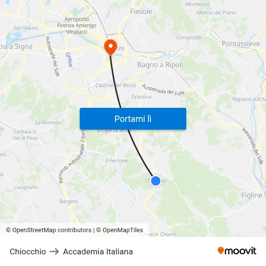 Chiocchio to Accademia Italiana map