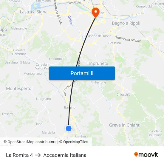 La Romita 4 to Accademia Italiana map