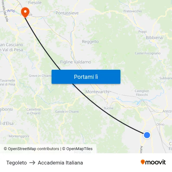 Tegoleto to Accademia Italiana map