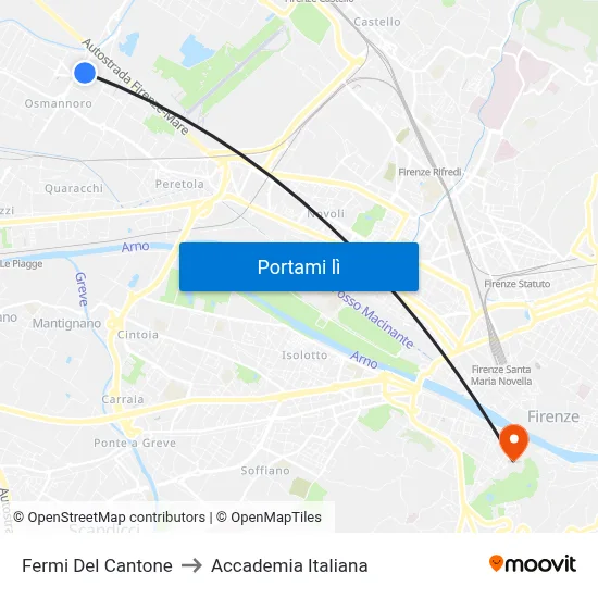 Fermi Del Cantone to Accademia Italiana map
