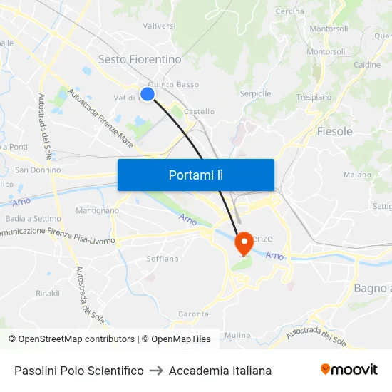 Pasolini Polo Scientifico to Accademia Italiana map