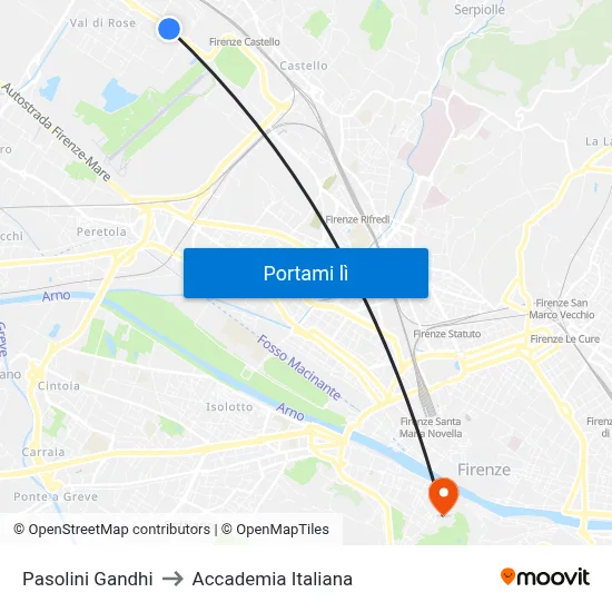 Pasolini Gandhi to Accademia Italiana map