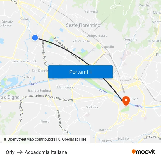 Orly to Accademia Italiana map