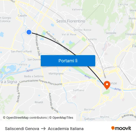 Saliscendi Genova to Accademia Italiana map