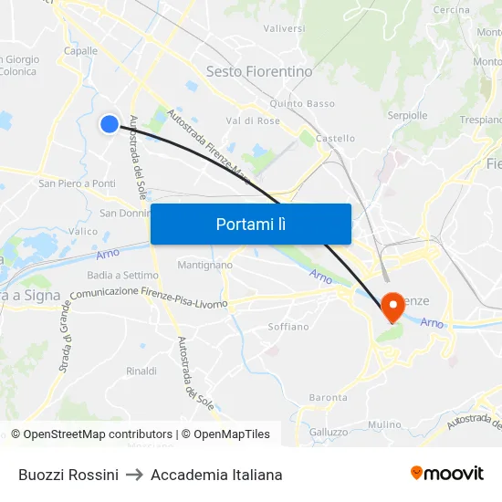 Buozzi Rossini to Accademia Italiana map