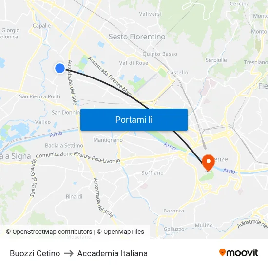 Buozzi Cetino to Accademia Italiana map
