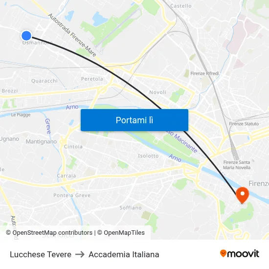 Lucchese Tevere to Accademia Italiana map