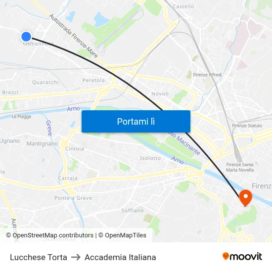 Lucchese Torta to Accademia Italiana map