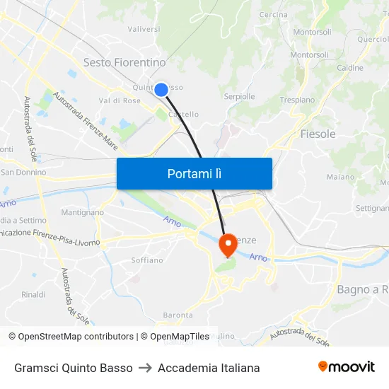 Gramsci Quinto Basso to Accademia Italiana map