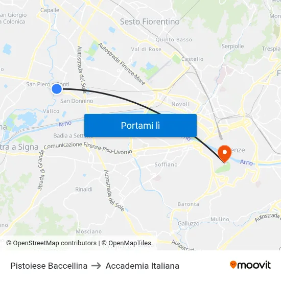 Pistoiese Baccellina to Accademia Italiana map