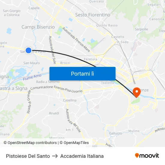 Pistoiese Del Santo to Accademia Italiana map
