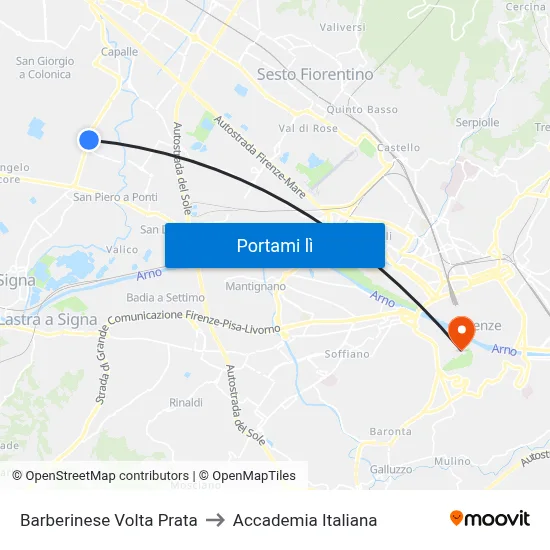 Barberinese Volta Prata to Accademia Italiana map
