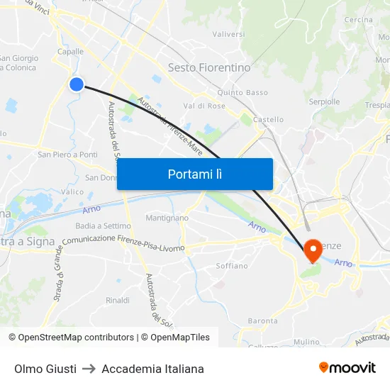 Olmo Giusti to Accademia Italiana map
