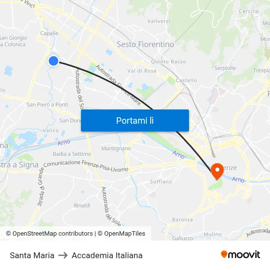 Santa Maria to Accademia Italiana map