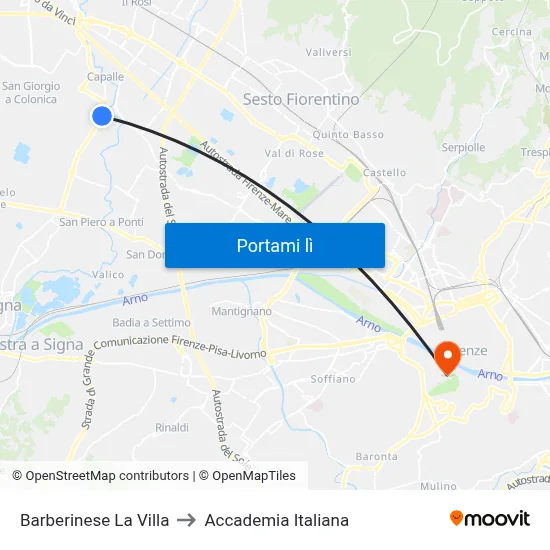 Barberinese La Villa to Accademia Italiana map