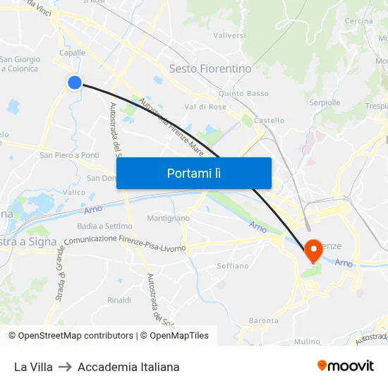 La Villa to Accademia Italiana map