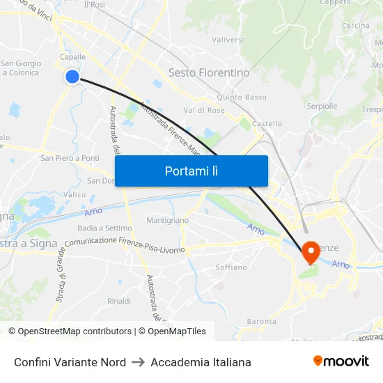 Confini Variante Nord to Accademia Italiana map