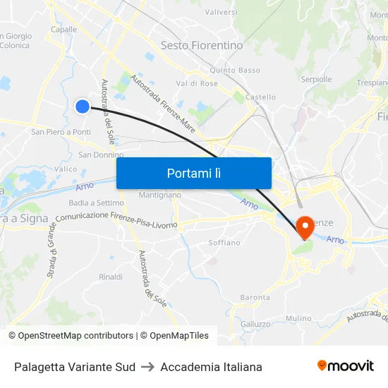 Palagetta Variante Sud to Accademia Italiana map