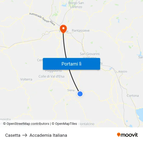 Casetta to Accademia Italiana map