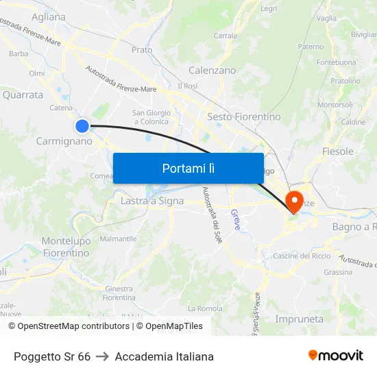 Poggetto Sr 66 to Accademia Italiana map