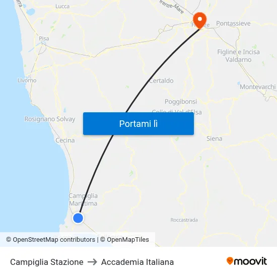 Campiglia Stazione to Accademia Italiana map
