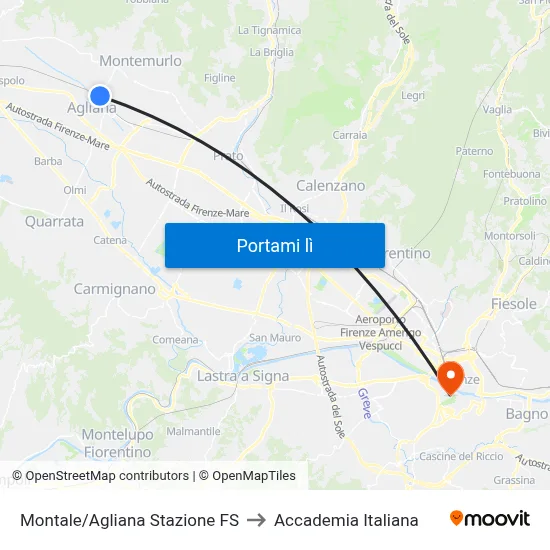 Montale/Agliana Stazione FS to Accademia Italiana map