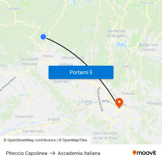 Piteccio Capolinea to Accademia Italiana map