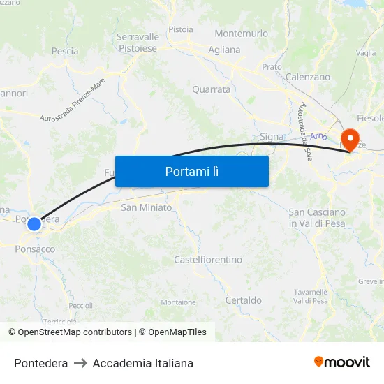Pontedera to Accademia Italiana map