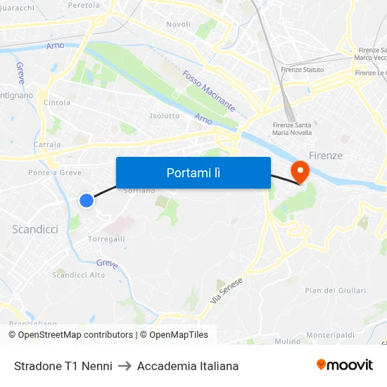 Stradone T1 Nenni to Accademia Italiana map