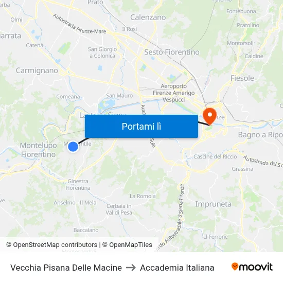Vecchia Pisana Delle Macine to Accademia Italiana map