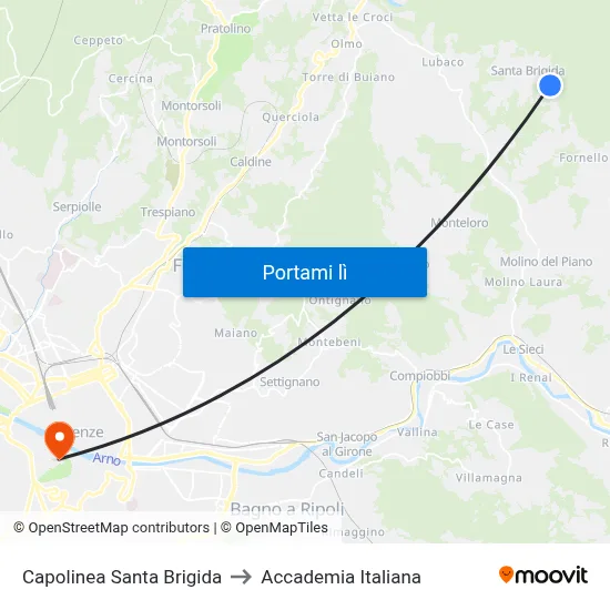Capolinea Santa Brigida to Accademia Italiana map