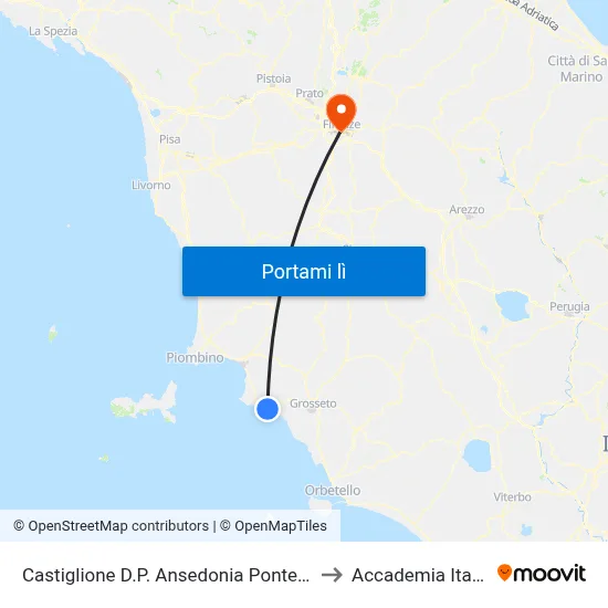 Castiglione D.P. Ansedonia Ponte Giorgin to Accademia Italiana map