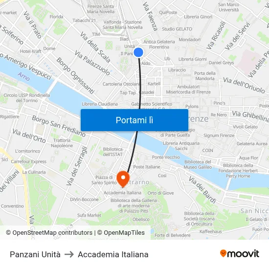 Panzani Unità to Accademia Italiana map