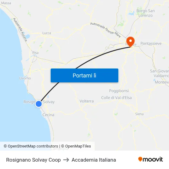 Rosignano Solvay Coop to Accademia Italiana map
