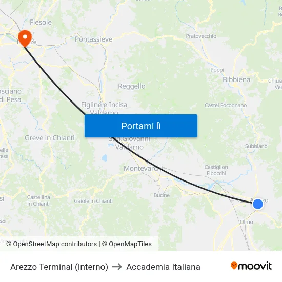Arezzo Terminal (Interno) to Accademia Italiana map