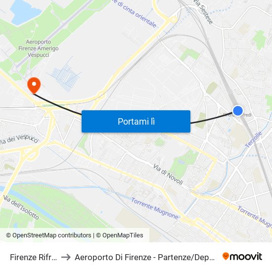 Firenze Rifredi to Aeroporto Di Firenze - Partenze / Departures map