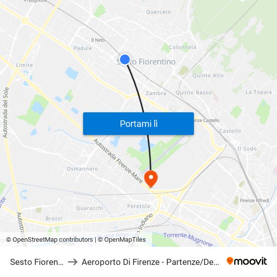 Sesto Fiorentino to Aeroporto Di Firenze - Partenze / Departures map