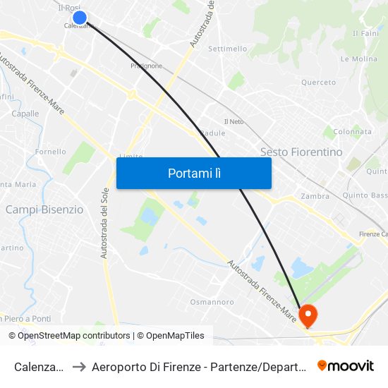 Calenzano to Aeroporto Di Firenze - Partenze / Departures map