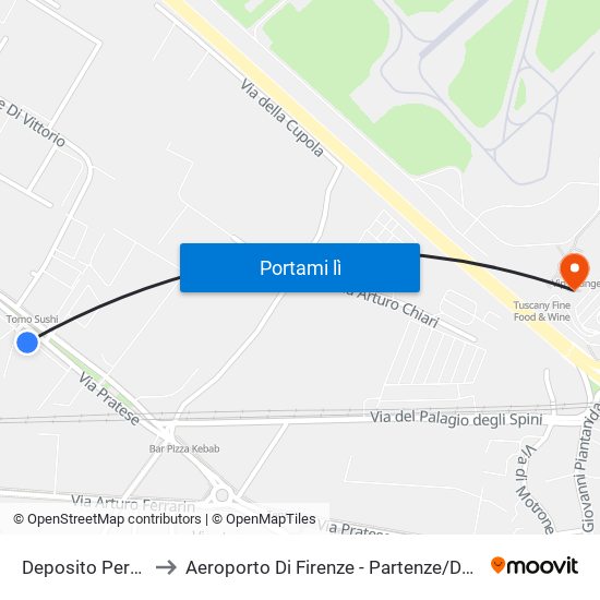Deposito Peretola to Aeroporto Di Firenze - Partenze / Departures map