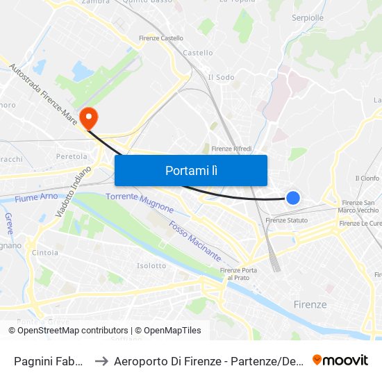 Pagnini Fabbroni to Aeroporto Di Firenze - Partenze / Departures map