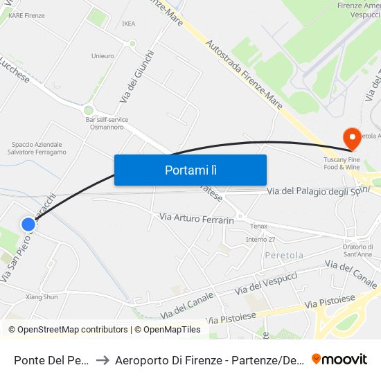 Ponte Del Pecora to Aeroporto Di Firenze - Partenze / Departures map