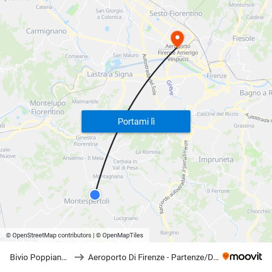 Bivio Poppiano 1                 Sn to Aeroporto Di Firenze - Partenze / Departures map