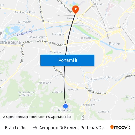 Bivio La Romola to Aeroporto Di Firenze - Partenze / Departures map