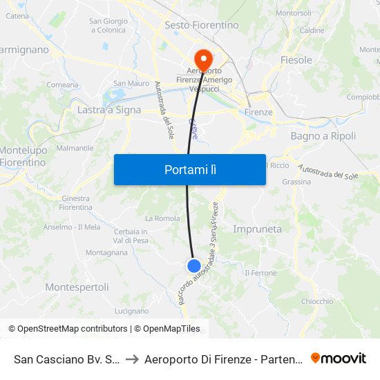 San Casciano Bv. Spedaletto to Aeroporto Di Firenze - Partenze / Departures map