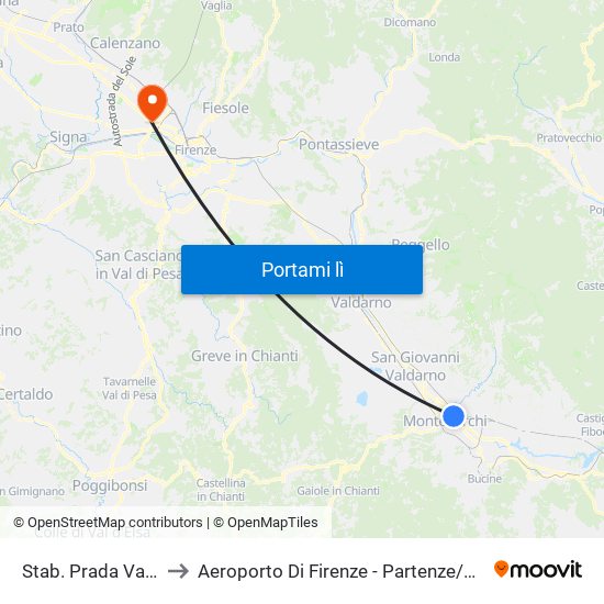 Stab. Prada Valvigna to Aeroporto Di Firenze - Partenze / Departures map