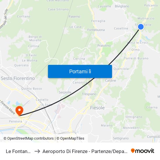 Le Fontanelle to Aeroporto Di Firenze - Partenze / Departures map