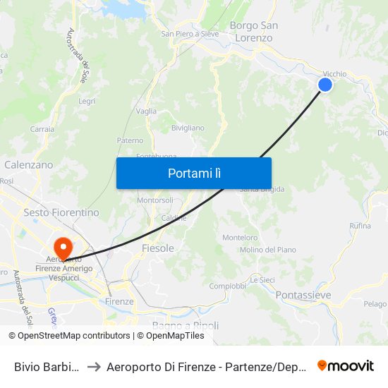 Bivio Barbiana to Aeroporto Di Firenze - Partenze / Departures map